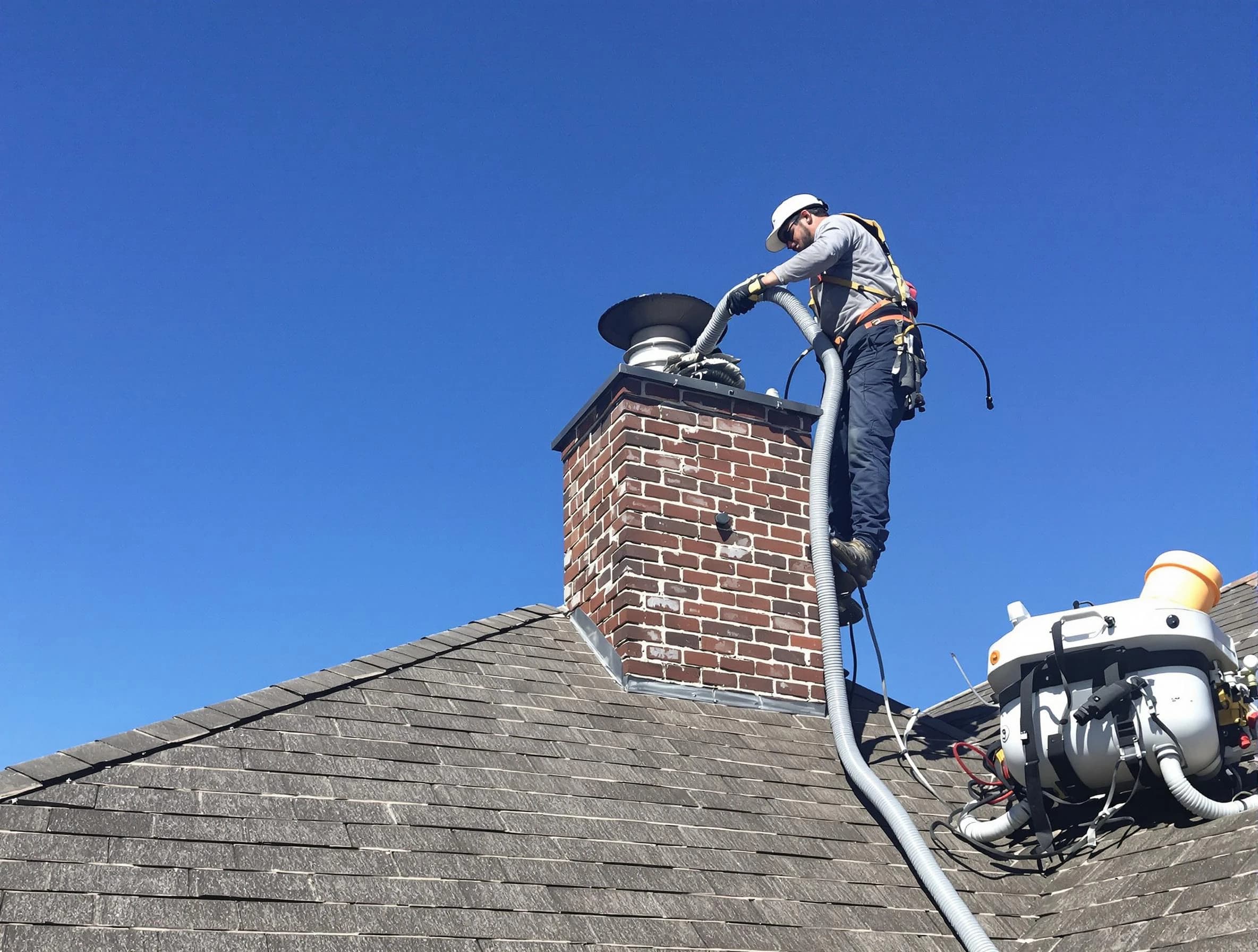 Dedicated Lynn Chimney Sweep team member cleaning a chimney in Lynn, MA
