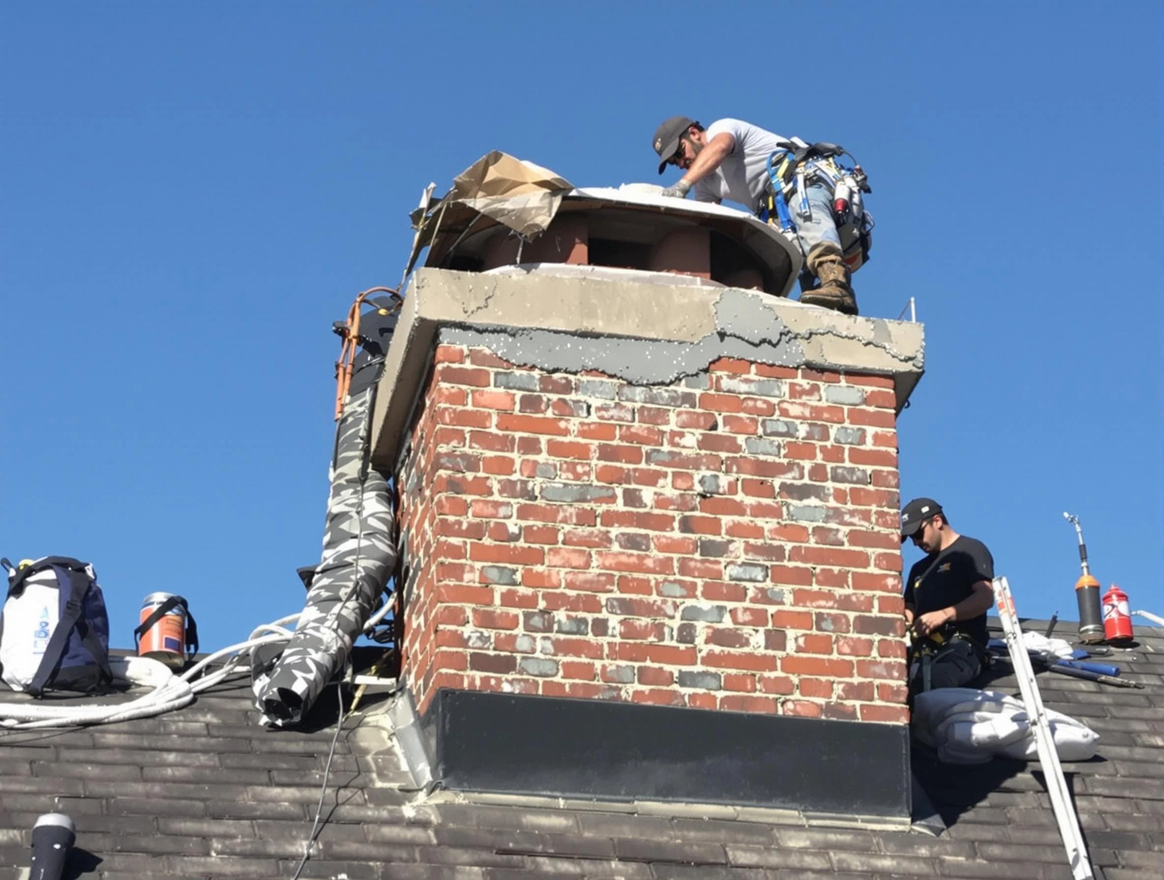 Lynn Chimney Sweep installing a custom chimney crown in Lynn, MA