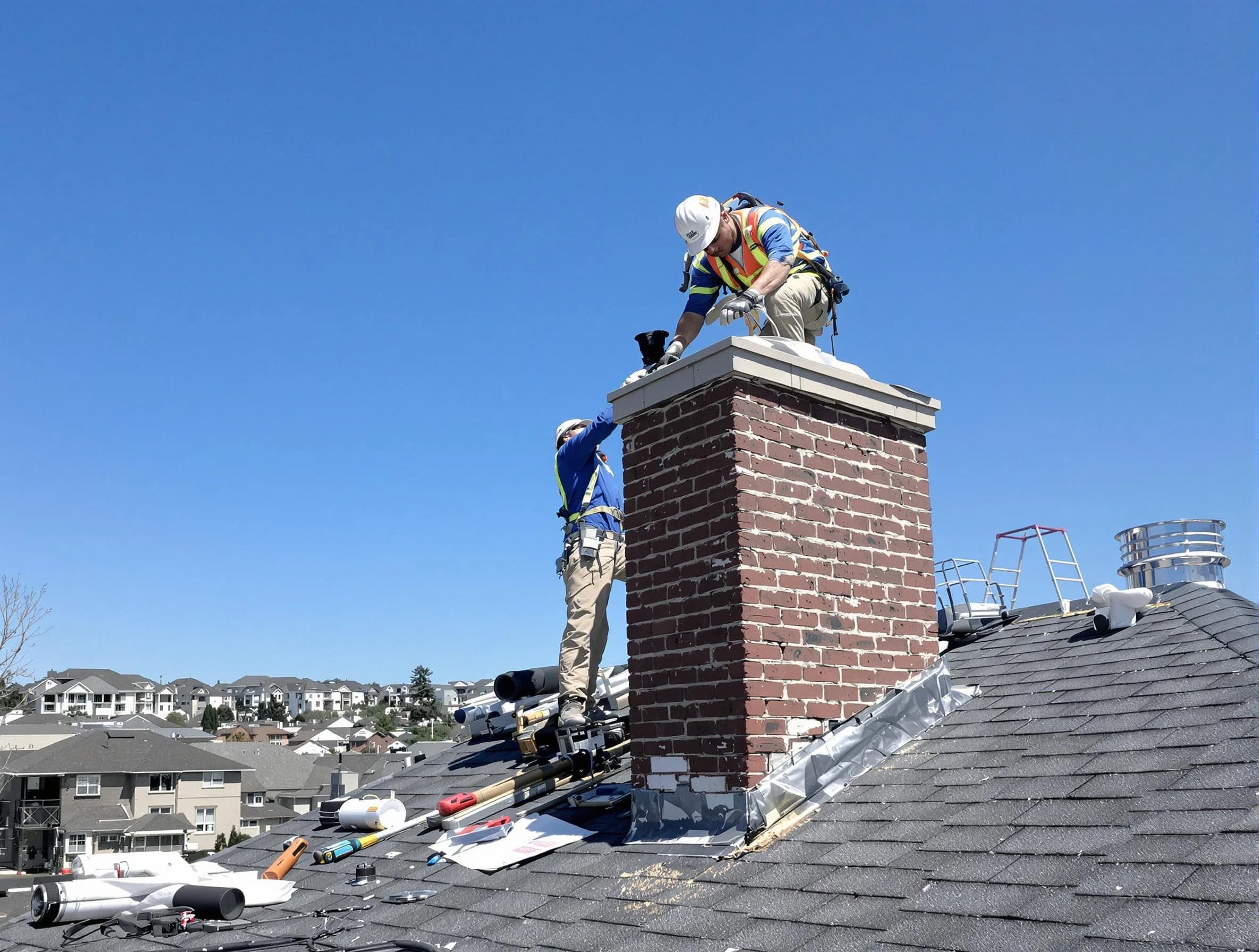 Lynn Chimney Sweep repairing a chimney crown in Lynn, MA