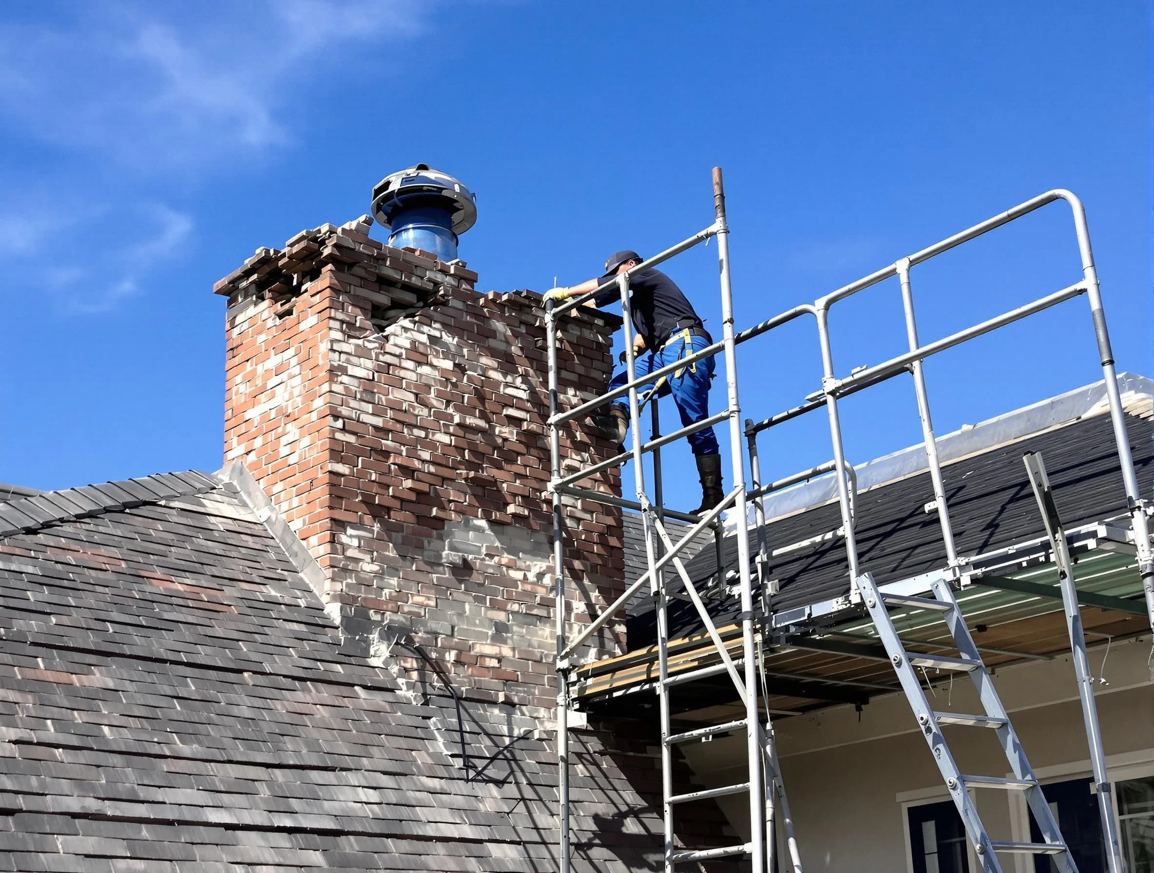 Rebuilding a chimney structure by Lynn Chimney Sweep in Lynn, MA