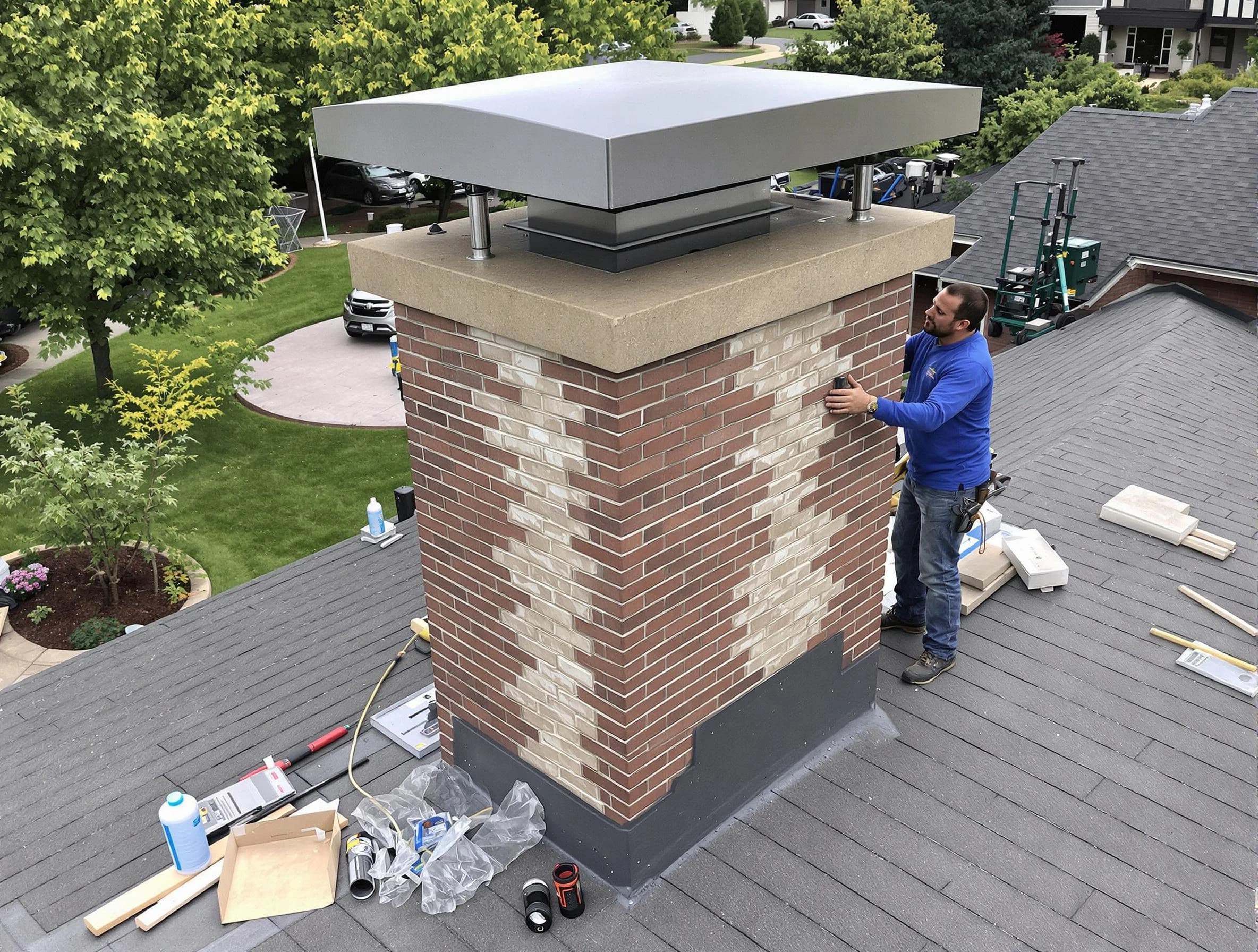 Lynn Chimney Sweep team working on a custom chimney remodel in Lynn, MA