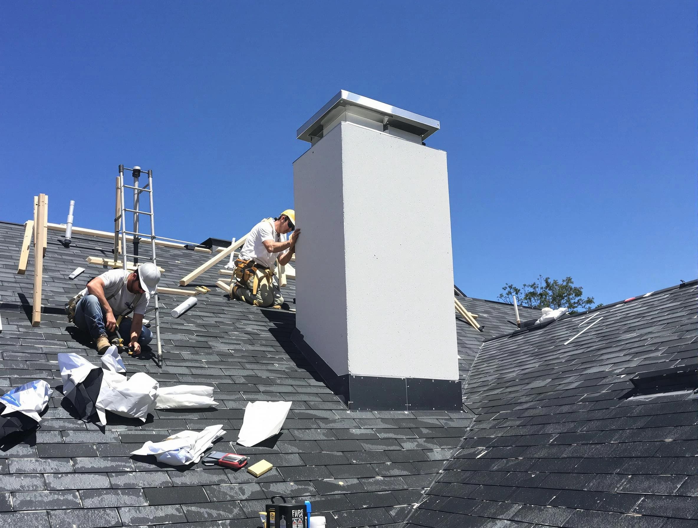 Lynn Chimney Sweep crew installing a new chimney in Lynn, MA